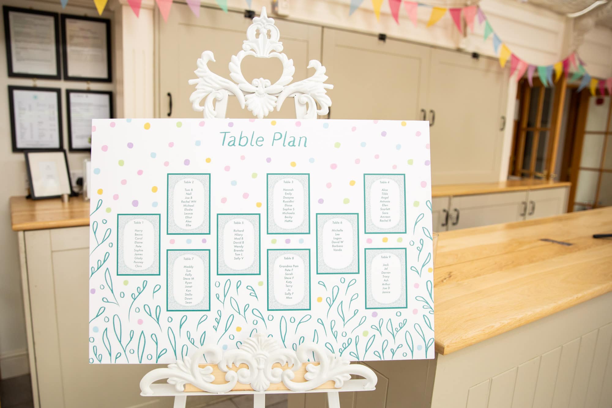 Table plan wedding photo from Bromley wedding photoshoot